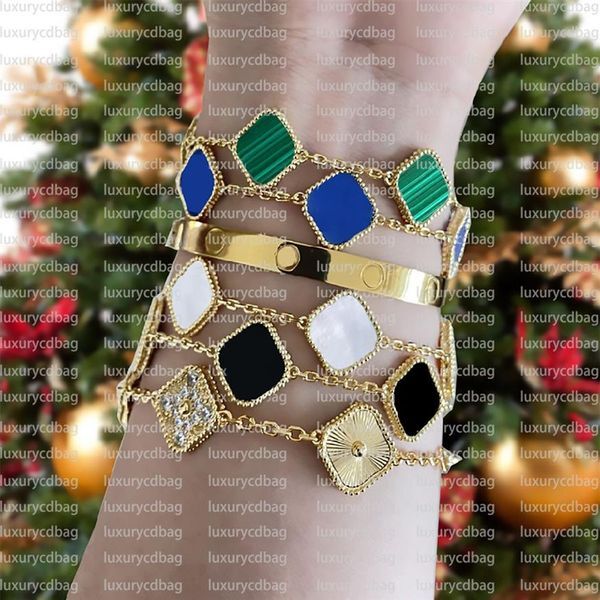 Classic Designer Jewelry Four Leaf Clover Charm Bracelets Bangle Chain 18K Gold Agate Shell Mother of Pearl for Women&Girl Wedding311d