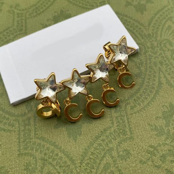 Luxury Designer Star lettering Pendant Ear Cuff Earrings Women&#039;s Fashion Exquisite Crystal brass ear clips