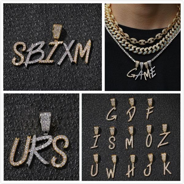 New Fashion personalized 18K Gold Bling Diamond Cursive A-Z Initial Letters Custom Name Pendant Necklace DIY Letter Jewelry for Co296t