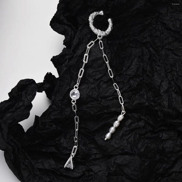 Backs Earrings MLKENLY Light Luxury S925 Sterling Silver Diamond Chain Tassel Pearl Ear Clip Female Special-shaped Texture Long