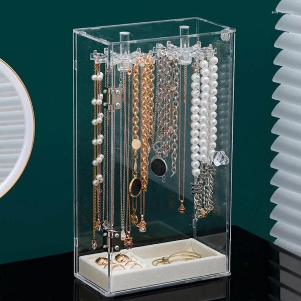 Jewelry Pouches Clear Display Stand Rotating Necklace Bracelet Holder Dustproof Storage Rack Show Bracket