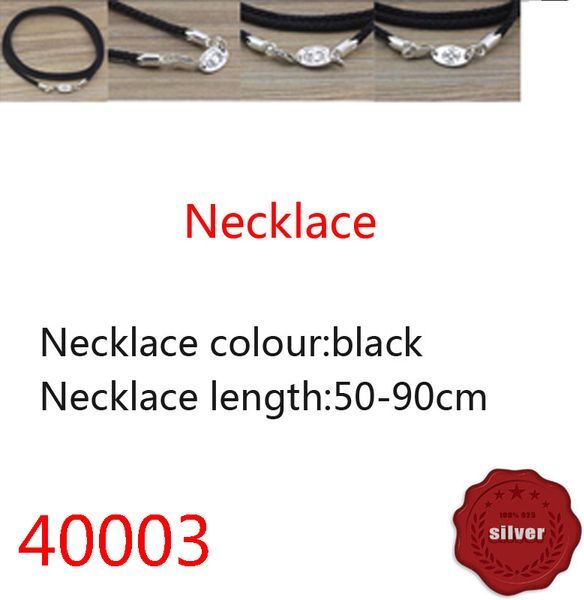 40003 Couple Sterling Silver Necklace Rope Couple Jewelry Silver Buckle Brand Black Rope Neck Fashion Personality Jewelry