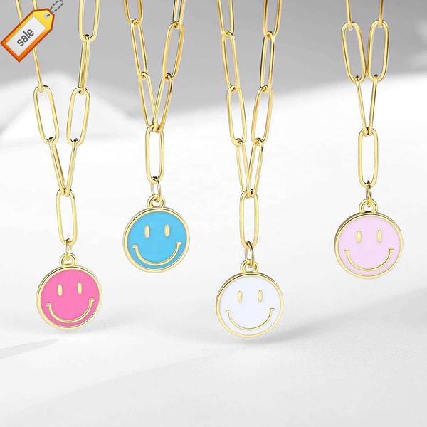 Smile Face Necklaces Gold Paperclip Chain Simple Round Smile Necklace Preppy Jewelry for Women