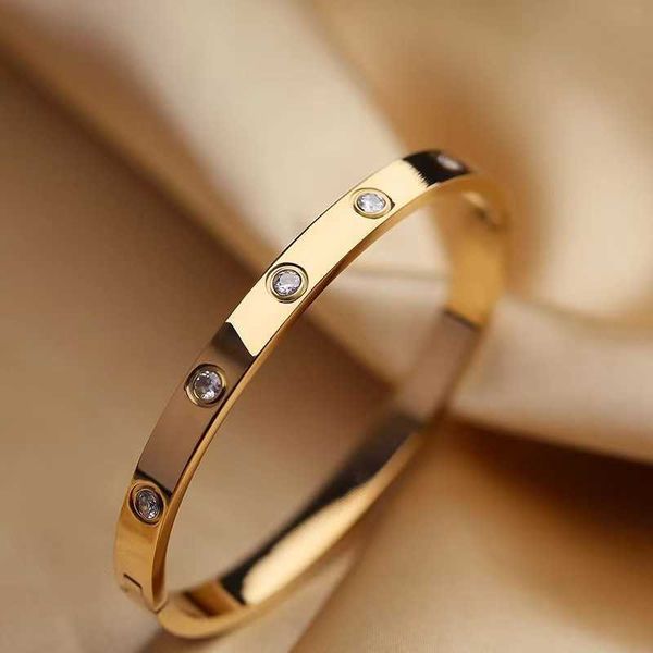 Internet celebrity Titanium Steel cati Fashion 6mm Ten Diamond Open Bracelet Trendy Full Stainless Jewelry