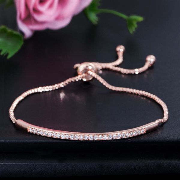 Charm Rose Gold designer bracelet Adjustable Womens Single Row bracelet 3AAA Cubic Zirconia Fashion Copper Bracelets jewelry For W248C