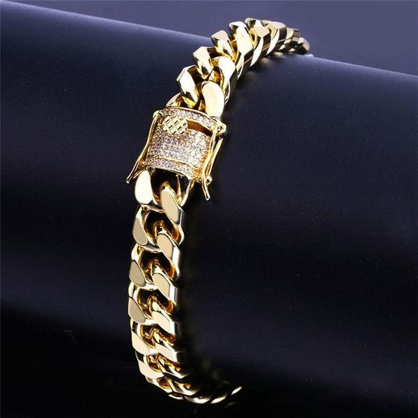 high quality cool mens bracelet designer cuban link chain gold bracelet man Copper jewelry AAA Cubic Zirconia Silver Bangle Hip Ho327a