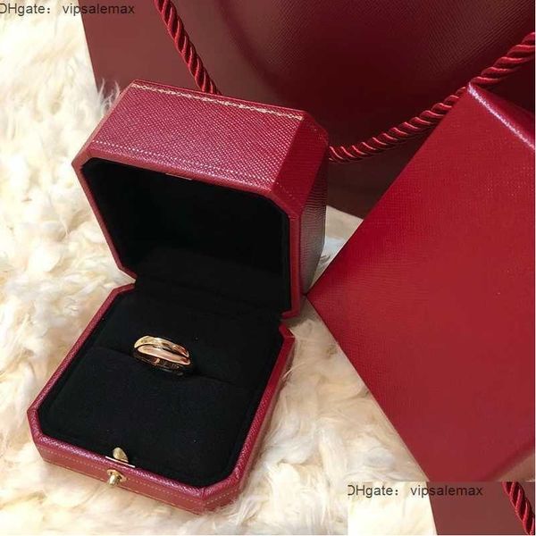 Band Rings Luxurys Designers Ring Tricolour Rings For Women Mens Fashion Classic Three-Ring Top Level Engagement Commitment Jewelry La Dhd9Z