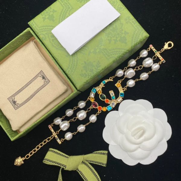 Luxury Designer Colored Crystal Letter Charm Bracelet Women&#039;s Brand Designer Bracelet Gift Jewelry High Quality with box