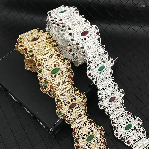 Belts Elegant Moroccan Caftan Belt For Women Wedding Dress Jewelry Hollow Metal Buckle Link Chain Full Color Crystal Bride Gift