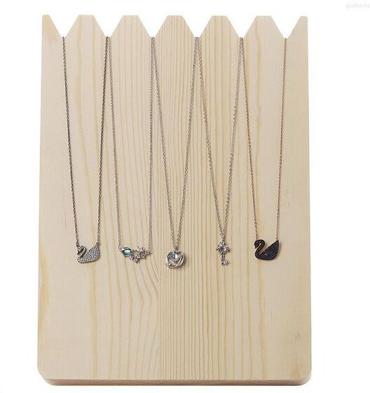 Jewelry Pouches Bamboo Wood Necklace Display Stand Pendant Holder Tray Jeweler Storage Organizer