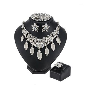 Earrings & Necklace Fashion Vintage Silver Plated African Bridal Costume Jewelry Sets Nigerian Wedding Water Drop Crystal Set