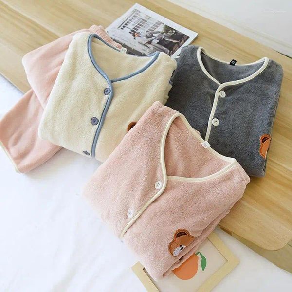 Women&#039;s Sleepwear Winter Warm Couple Pajamas Coral Fleece Thickened Cartoon Cute Printing Pajama Set Men Women Two-Piece Loungewear Clothes