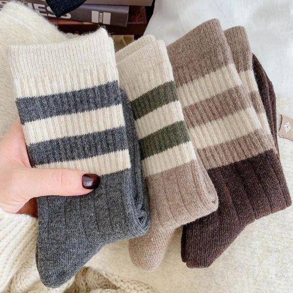 Women Socks 6 Pairs Autumn/winter Women&#039;s Thick Stockings Striped Mid-tube Vintage