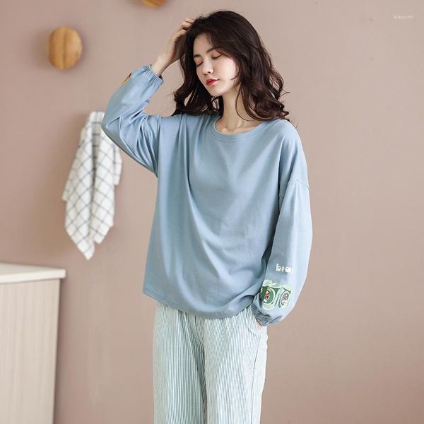 Women&#039;s Sleepwear Ladies Pure Cotton Long Sleeve Home Clothes Lady Korean Stripe Large Casual Pajama Set Nightwear