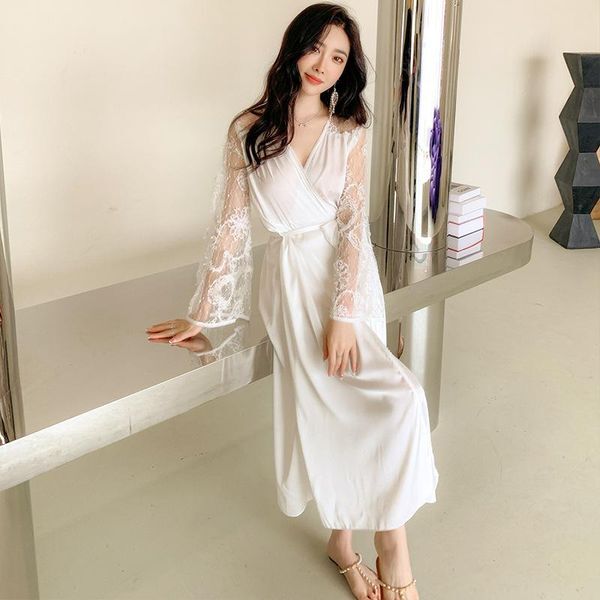 Women&#039;s Sleepwear Sexy Clothes Lace Silk Home Wear Pajamas Satin Dresses Sleeping Fantasy Nightgown Women Nighty For Ladies RomanticWomen&#039;s