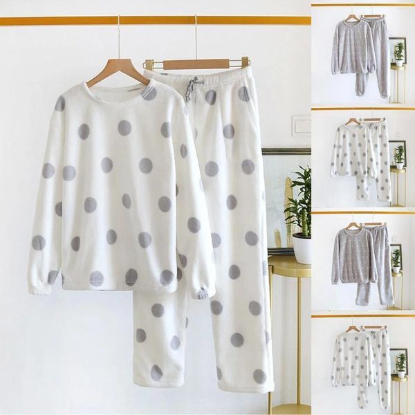 Women&#039;s Sleepwear Autumn Winter Pajamas Set Home Pullover Clothes Suit Unisex Flannel Nightgown Pajama For Women Solid Warm Fleece Sets