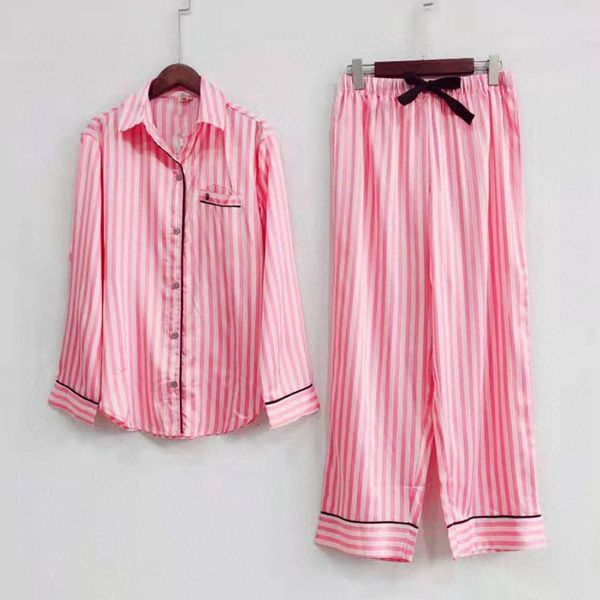 Women&#039;s Sleepwear Long Sleeve Pajamas for Women Striped Satin Silk Pajama Set Sleepwear Fashion Style Loungewear Ladies Lounge Wear Winter Clothes 230223