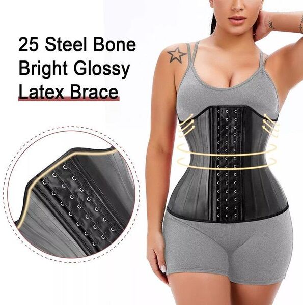 Women&#039;s Shapers XS-6XL Latex Waist Trainer 25 Steel Bones Plus Corset Shapewear Slimming Belly Women Body Shaper Modeling Strap Reductive