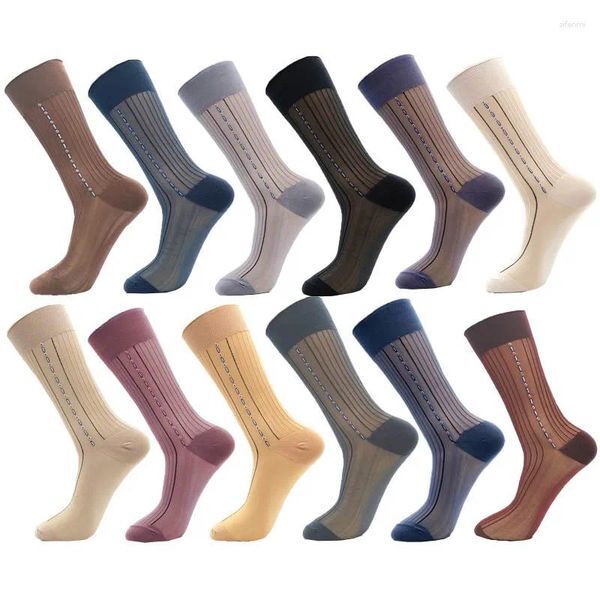 Men&#039;s Socks 12 Pairs Large Size Long Mens Summer Nylon Thin Breathable Middle-Eged Elderly Silk Business Work Party Dress