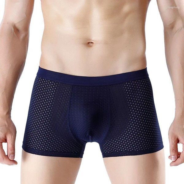 Underpants 4 Pieces / Lot Summer Hollow Ice Silk Boxer Shorts Breathable Men&#039;s U Convex Sexy Underwear Men Modal 4XL