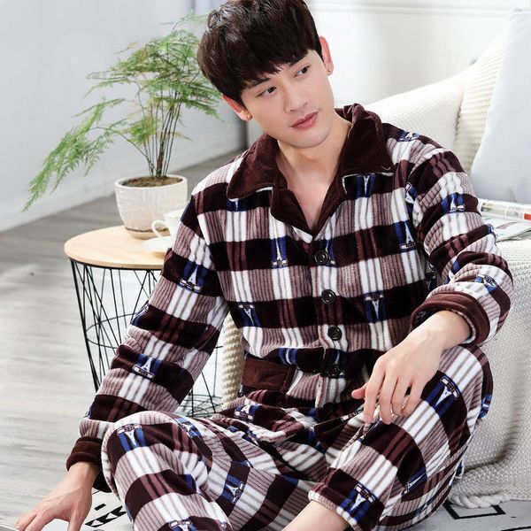 Men&#039;s Sleepwear Warm Plaid Pajamas Set Man Thick Sleepwear For Men Soft Comfortable Pyjama Women&#039;s Flannel Fashion Homewear Clothes Plus Size 230320