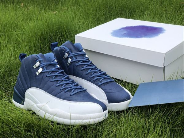 Hot Authentic 12 Indigo Stone Blue Legend Blue Obsidian Basketball Shoes Men Real Carbon Fiber 12S Outdoor Sneakers Sports With Box