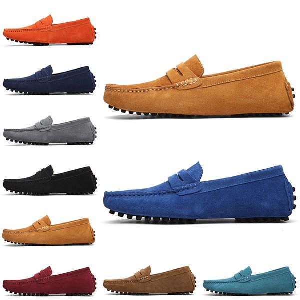 Fashion Excellent Non-Brand men dress suede shoes black sky blue red gray orange green brown mens slip on lazy Leather shoe