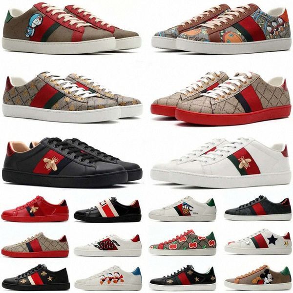 Fashion Luxury Designer Shoes Mens Womens Cartoons Casual Shoe Genuine Leather Snake Embroidery Stripes Classic Men Sneakers Size 36-46 With Box