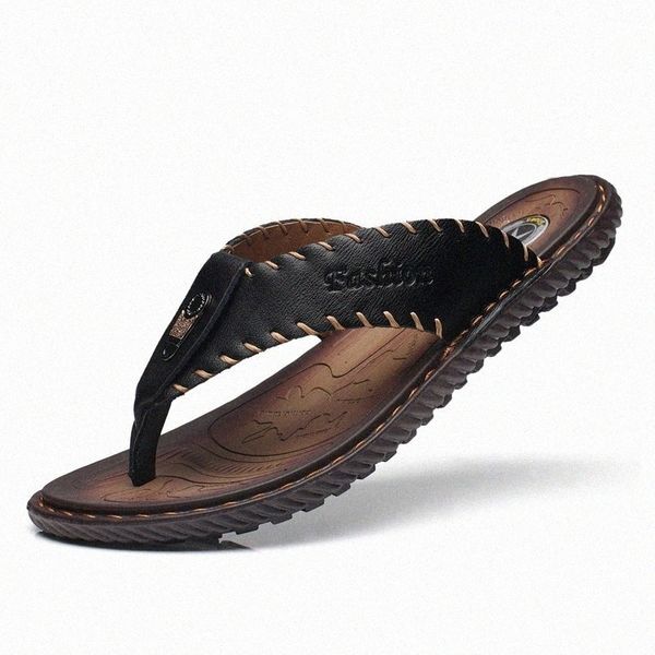 brand New Arrival Slippers High Quality Handmade Slippers Cow Genuine Leather Summer Shoes Fashion Men Beach Sandals Flip Flo t5p7#