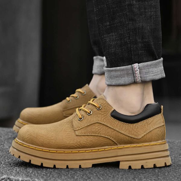 Genuine Leather Casual Outdoor Work Clothes Shoes, Low Top Thick Soled Martin Shoes, Large Toe Leather Shoes men Women Outdoor Sports Running