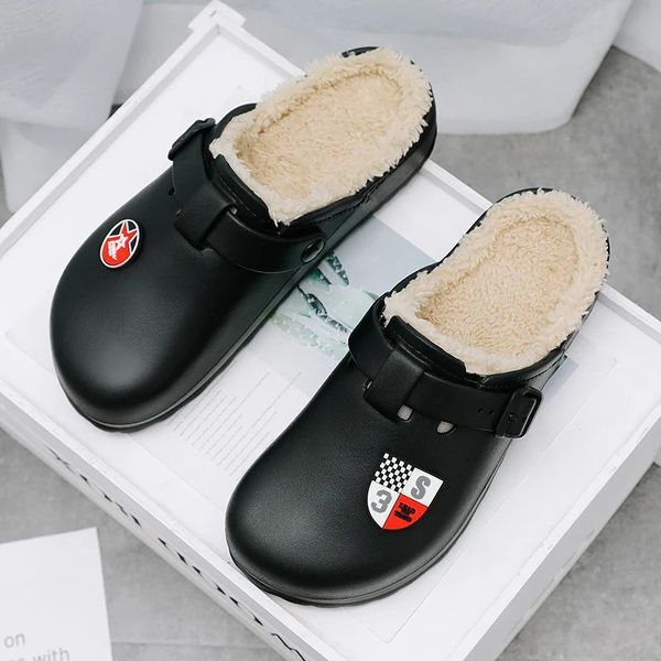 Slippers Men Winter Furry Loafer Waterproof Clogs Fluffy Cotton Indoor And Outdoor Slipper Square Keep Warm Garden Shoes 231212