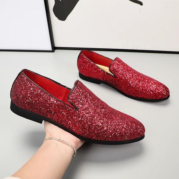 Dress Shoes Italian Fashion Red Green Blue Men Casual Flats Leather Luxury Loafers Designer Sequins Wedding