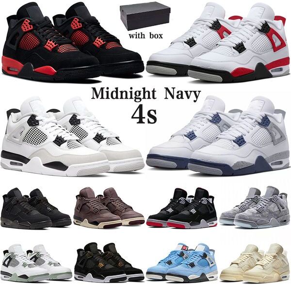 with Box 4 Retro Basketball Shoes Jumpman 4s Midnight Navy Military Black Cat Cactus Jack Red Thunder University Blue Mens Womens Trainers Sports Sneakers