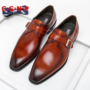 Goodyear Dress Shoes C·G·N·P Goodyear Monk Strap Loafers Men Slip On Genuine Leather Italian Formal Suit Wedding