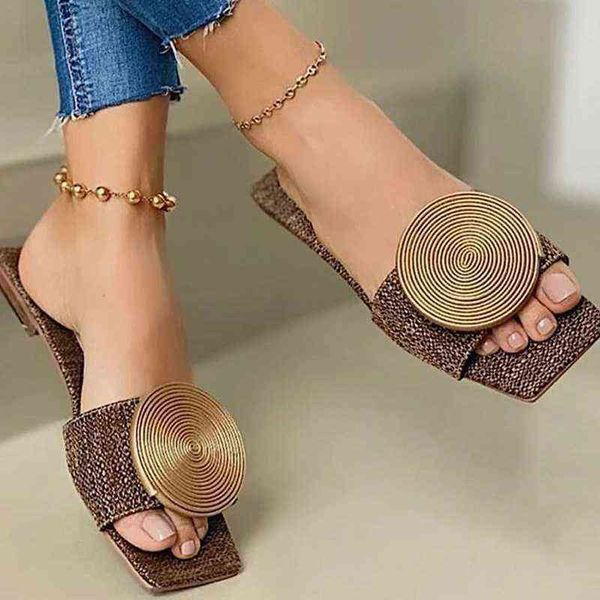 Casual sandals summer women&#039;s flat sandals solid color fashion outdoor large 2022 220121