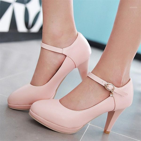 Women Shoes 2020 Fashion Platform Pumps Thin High Heels Mary Jane Dress Office Work Shoes Pink Black White Plus Size 41 42 431