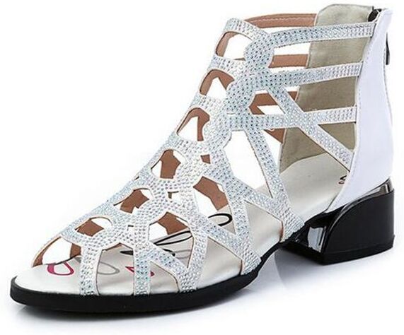 Woman Sandals Shoes Sandalias Mujer 2022 Summer Genuine Leather High Heels Slip on Bling Fashion Gladiator Shoes Women