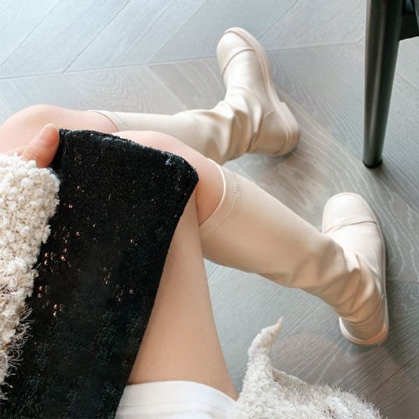 2022 New Women Knee High Boots Stretch Leather Sock Boots Slim Fit Flat Botas Mujer Autumn Long Boot Casual Bota Feminina