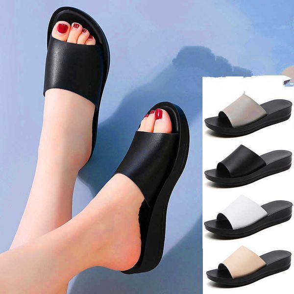 Summer Home Slippers Simple Solid Plarform Shoes Non-slip Indoor Bathroom Soft Sole Women Genuine Leather Slides Flip Flops H0827