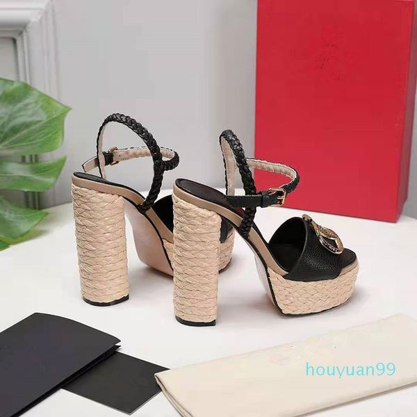 2022 super high heel womens sandals fashion leather unique designer pointed dress wedding dresses sexy straw hemp rope waterproof table