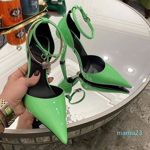 Top quality stiletto heeled ladies sandals fashion Metal foot ring decoration womens Dress shoes 10CM Baking paint Heels