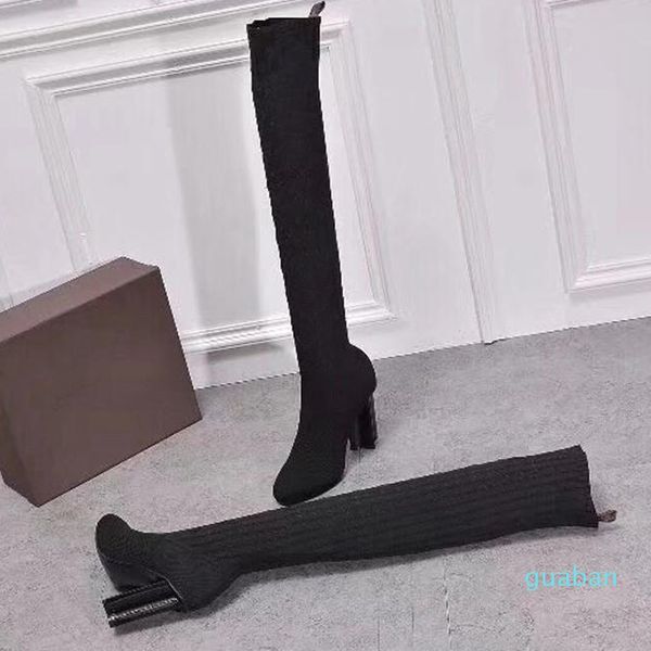 Fashion-autumn winter socks Flat Long boots fashion sexy Knitted elastic boot designer Alphabetic lady Letter Thick platform women shoes Large