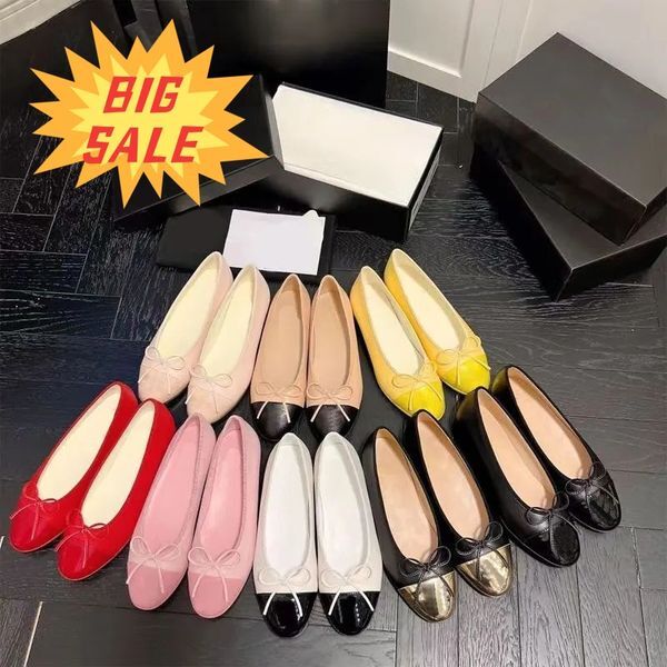 Ballet Flat Genuine Leather shoes Spring and Autumn 100% cowhide letter bow Dance shoes fashion women black Flat boat shoe Lady leather Trample Lazy Loafers Large