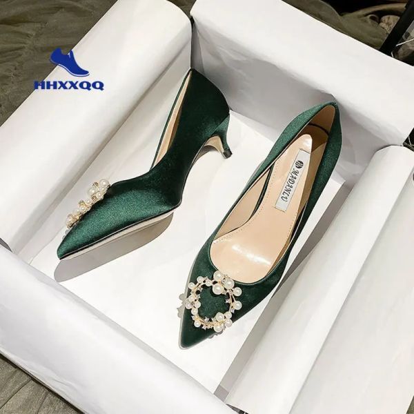 Dresses High Heels Wedding Shoes Women&#039;s Bridal Shoes Wedding Dress Wear Satin Shoes 2022 Autumn New Stiletto Shoes Not Tired Feet Dress