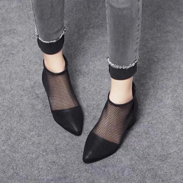 Dresses Classic Black Womens Pointed Toe Mesh Boots Summer Breathable Office Ankle shoe Ladies Runway Dress Booties