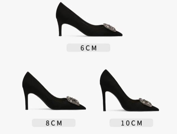 Dresses Women 6CM 8CM 10CM High Heels Women Shoes Black Satin Silk Dress Bling Crystal Rhinestone Pumps Lady Wedding Dress Pumps