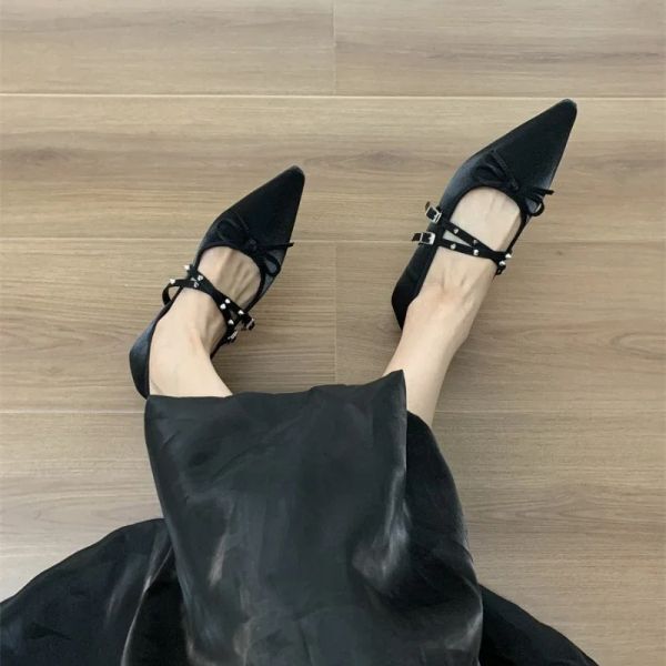 Dresses 2024 Spring Autumn New Mary Jane Shoes Women&#039;s Shoes Bow Elegant Skirt Flat Single Shoes Luxury Shoes Women Zapatos Mujer