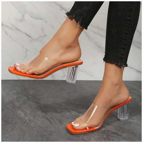 HBP Non Brand 2024 summer new large size crystal with female transparent sexy high heels slippers