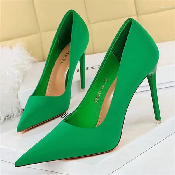 Dress Shoes Women 7.5cm 10.5cm High Heels Scarpins Silk Satin Pumps Lady Quality Green Purple Wedding Bridal Mid Low Prom