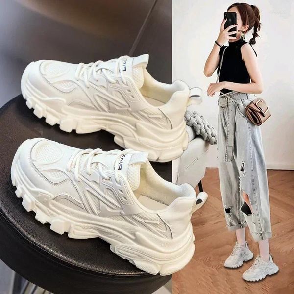 Casual Shoes Autumn Versatile Thick Sole Comfortable Sports Women&#039;s Solid Mesh Breathable Soft Anti Slip Small White